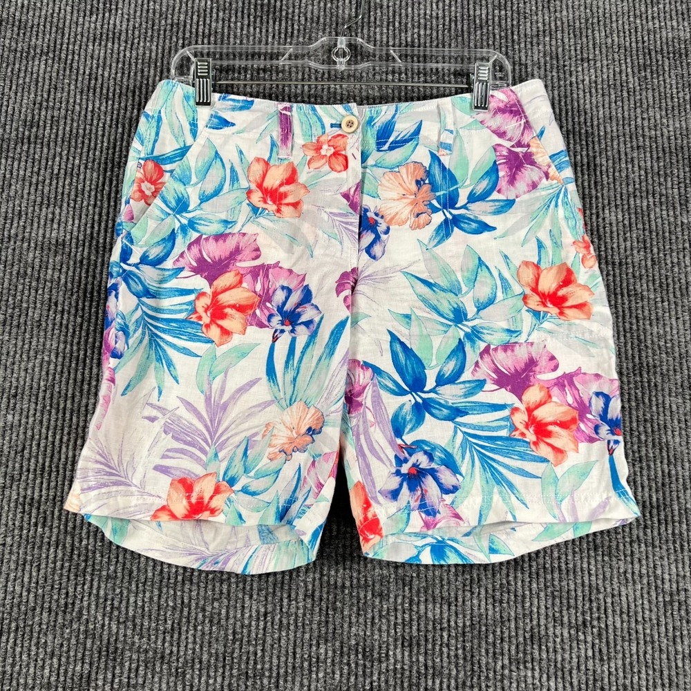 Tommy Bahama Shorts Womens Size 4 White Blue Floral Beach Casual Comfort